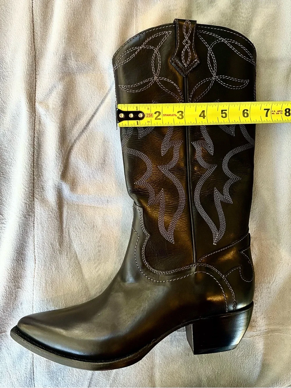 FRYE Black Shane Embroidered Tall Leather Boots size 7.5